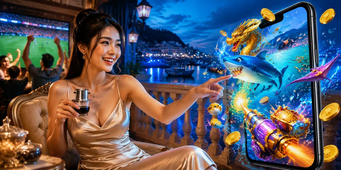 Người chơi thư giãn với game bắn cá tại cà phê Đà Lạt